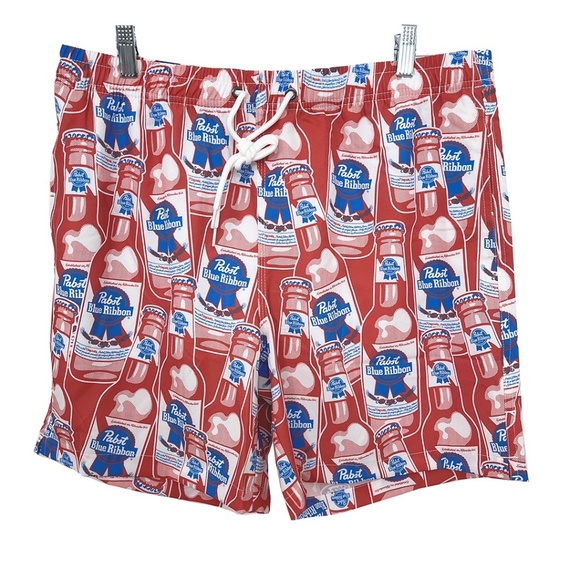 NWOT Pabst Blue Ribbon Beer Swim Trunks 6.5” Inseam Men’s Large - Picture 1 of 8